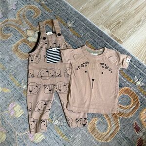 🔆 Lion, Tiger, Cheetah Print Kids Overalls and T-Shirt Set 6-12mo